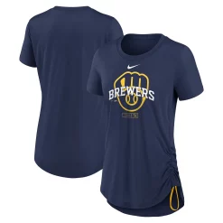Women's Nike Navy Milwaukee Brewers Side Cinch Fashion Tri-Blend Performance T-Shirt