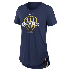 Women's Nike Navy Milwaukee Brewers Side Cinch Fashion Tri-Blend Performance T-Shirt -Nike Clothing store 5822644 ALT2