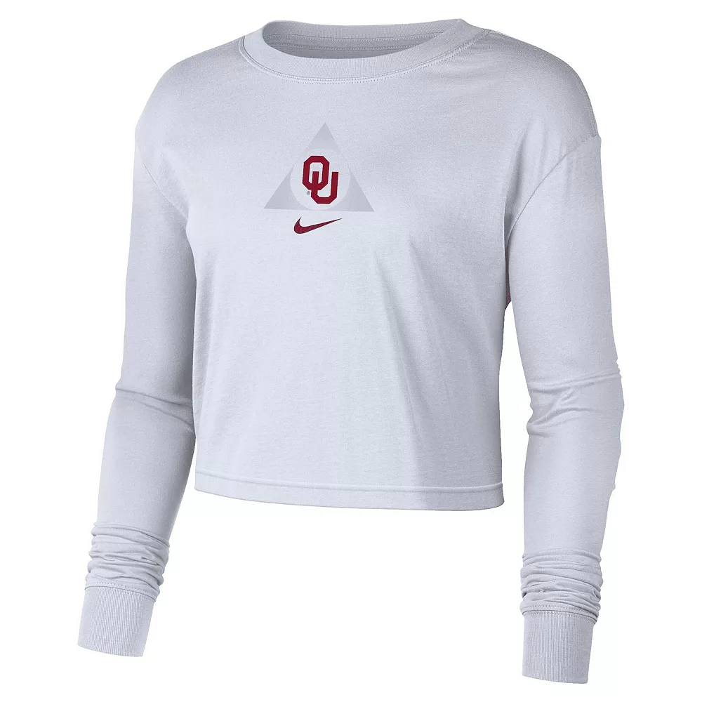 Women's Nike White Oklahoma Sooners Seasonal Cropped Long Sleeve T-Shirt 3 Women's Nike White Oklahoma Sooners Seasonal Cropped Long Sleeve T-Shirt - Image 3