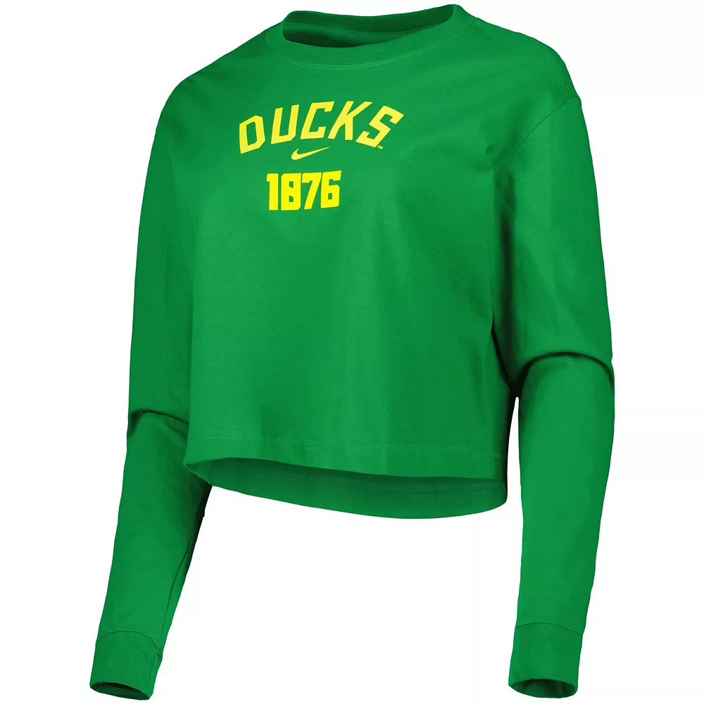 Women's Nike Green Oregon Ducks Est. Cropped Long Sleeve T-Shirt 3 Women's Nike Green Oregon Ducks Est. Cropped Long Sleeve T-Shirt - Image 3