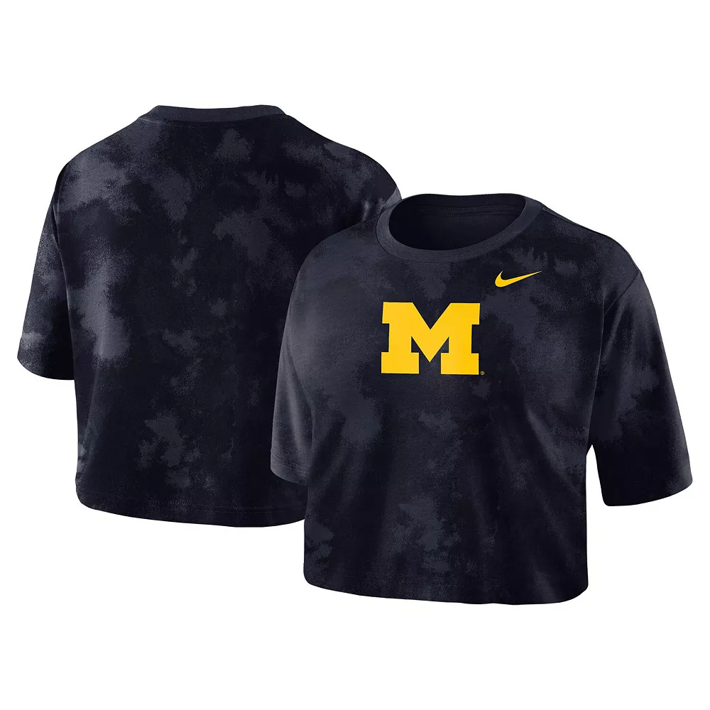 Women's Nike Navy Michigan Wolverines Tie-Dye Cropped T-Shirt 1 Women's Nike Navy Michigan Wolverines Tie-Dye Cropped T-Shirt