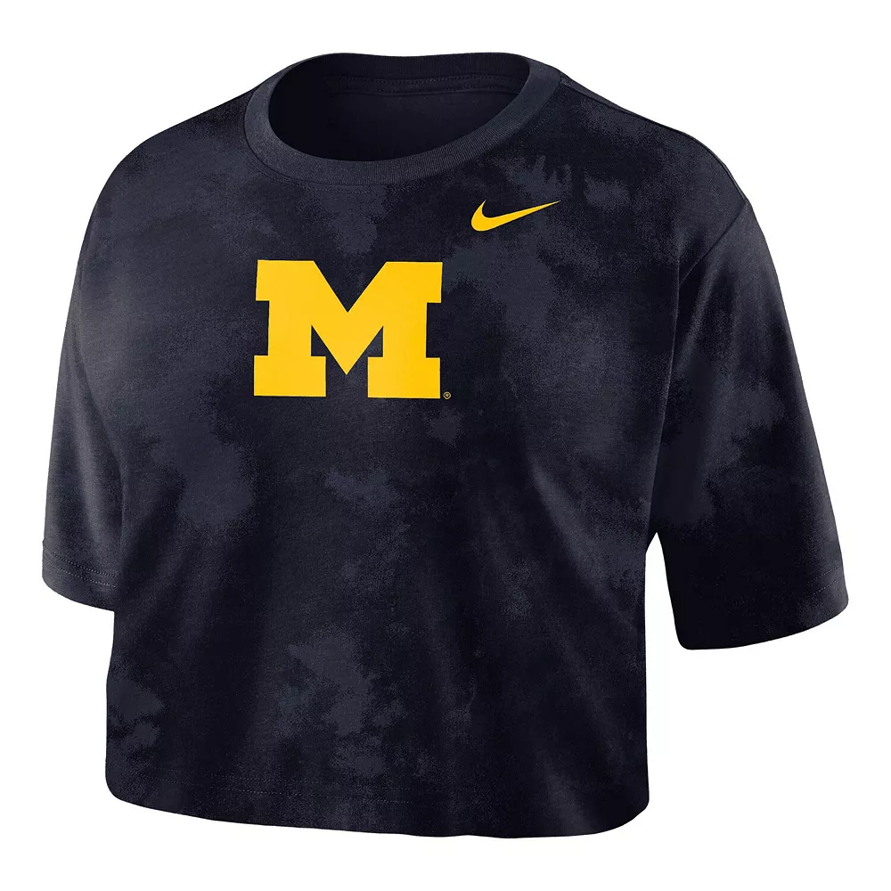 Women's Nike Navy Michigan Wolverines Tie-Dye Cropped T-Shirt 3 Women's Nike Navy Michigan Wolverines Tie-Dye Cropped T-Shirt - Image 3