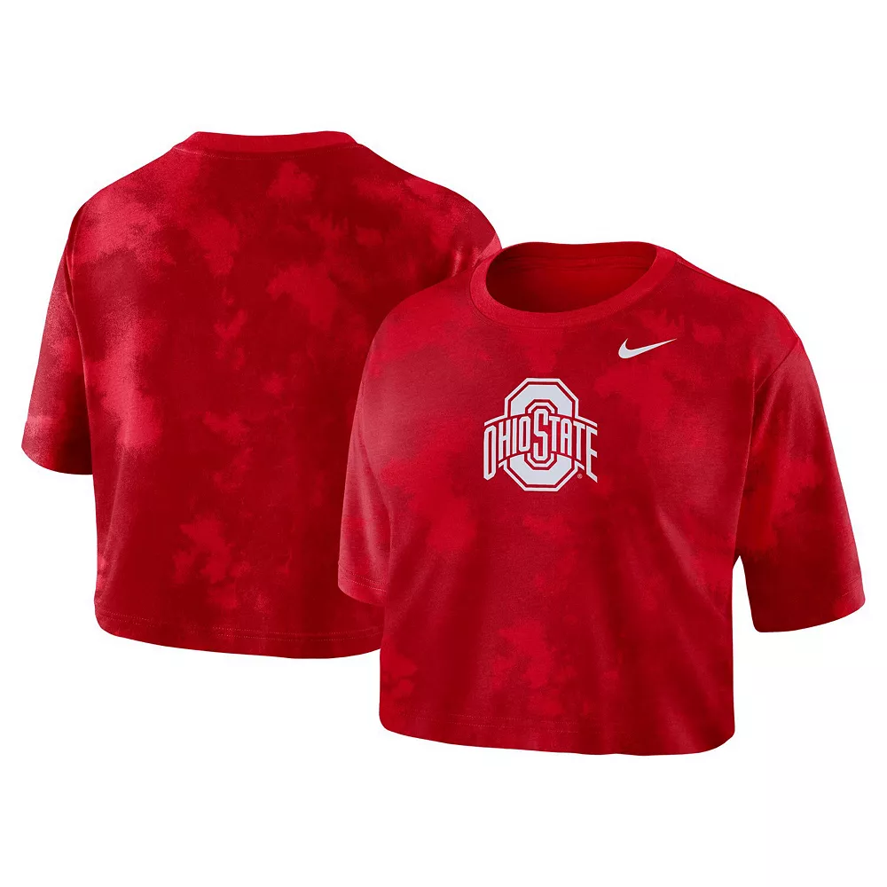 Women's Nike Scarlet Ohio State Buckeyes Tie-Dye Cropped T-Shirt 2 Women's Nike Scarlet Ohio State Buckeyes Tie-Dye Cropped T-Shirt - Image 2