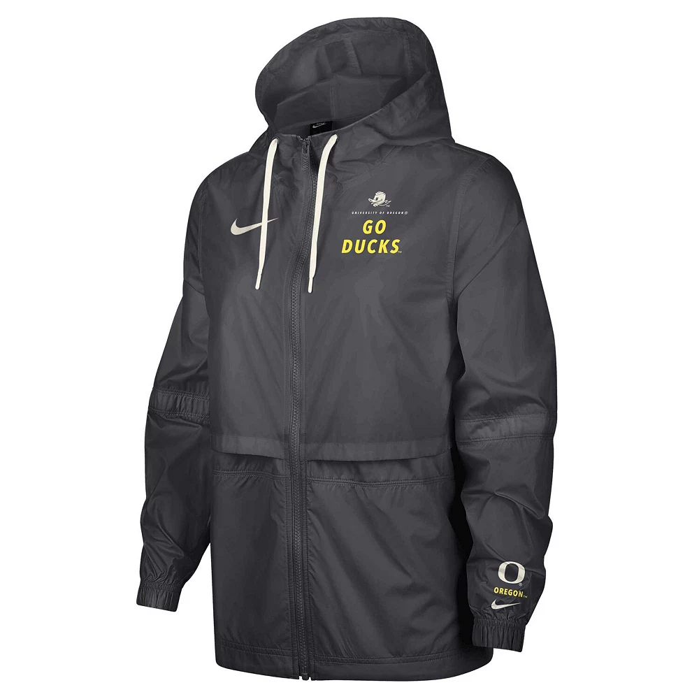 Women's Nike Anthracite Oregon Ducks 2-Hit Windrunner Performance Full-Zip Jacket 3 Women's Nike Anthracite Oregon Ducks 2-Hit Windrunner Performance Full-Zip Jacket - Image 3