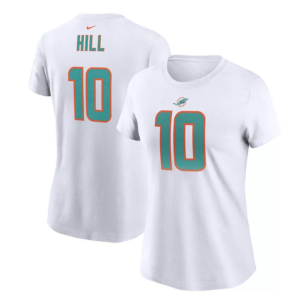 Women's Nike Tyreek Hill White Miami Dolphins Player Name & Number T-Shirt 1 Women's Nike Tyreek Hill White Miami Dolphins Player Name & Number T-Shirt