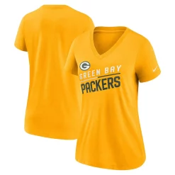 Women's Nike Gold Green Bay Packers Slant Logo Tri-Blend V-Neck T-Shirt
