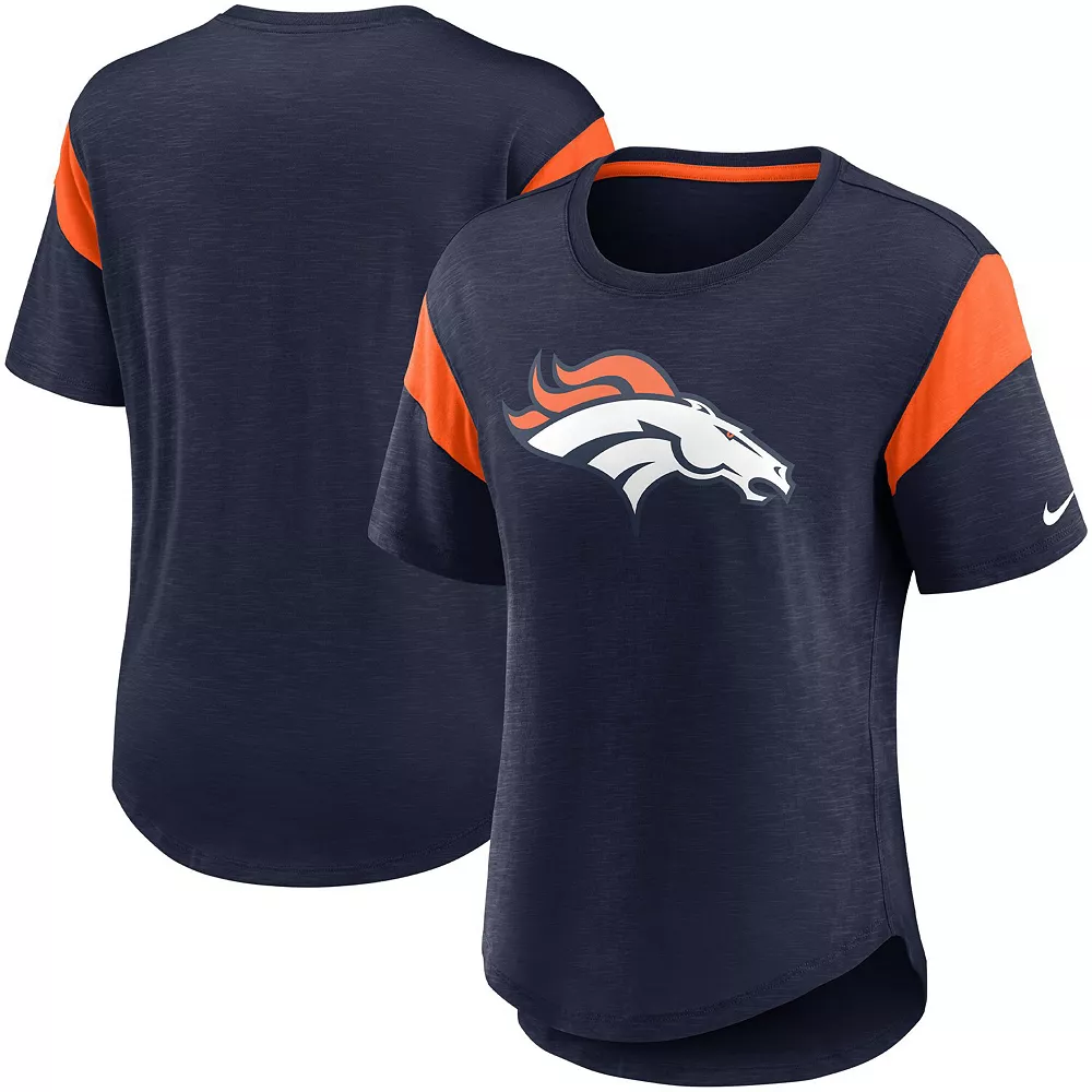 Women's Nike Heathered Navy Denver Broncos Primary Logo Slub Fashion Top 2 Women's Nike Heathered Navy Denver Broncos Primary Logo Slub Fashion Top - Image 2