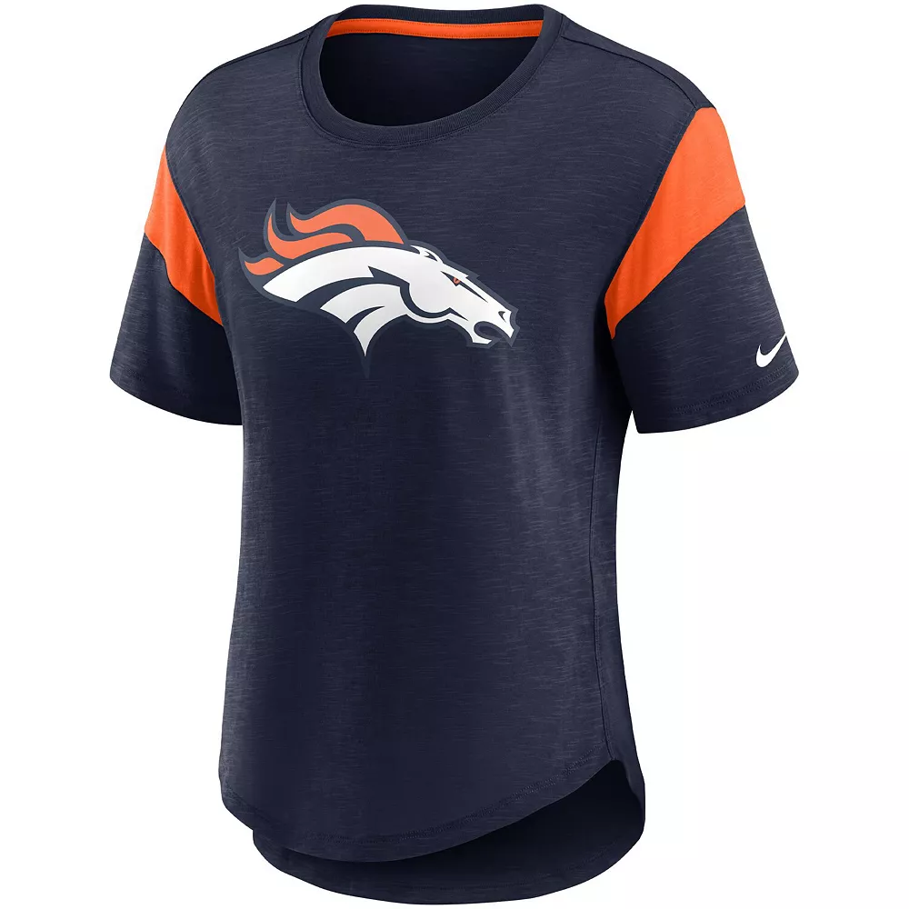 Women's Nike Heathered Navy Denver Broncos Primary Logo Slub Fashion Top 3 Women's Nike Heathered Navy Denver Broncos Primary Logo Slub Fashion Top - Image 3