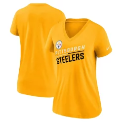 Women's Nike Gold Pittsburgh Steelers Slant Logo Tri-Blend V-Neck T-Shirt