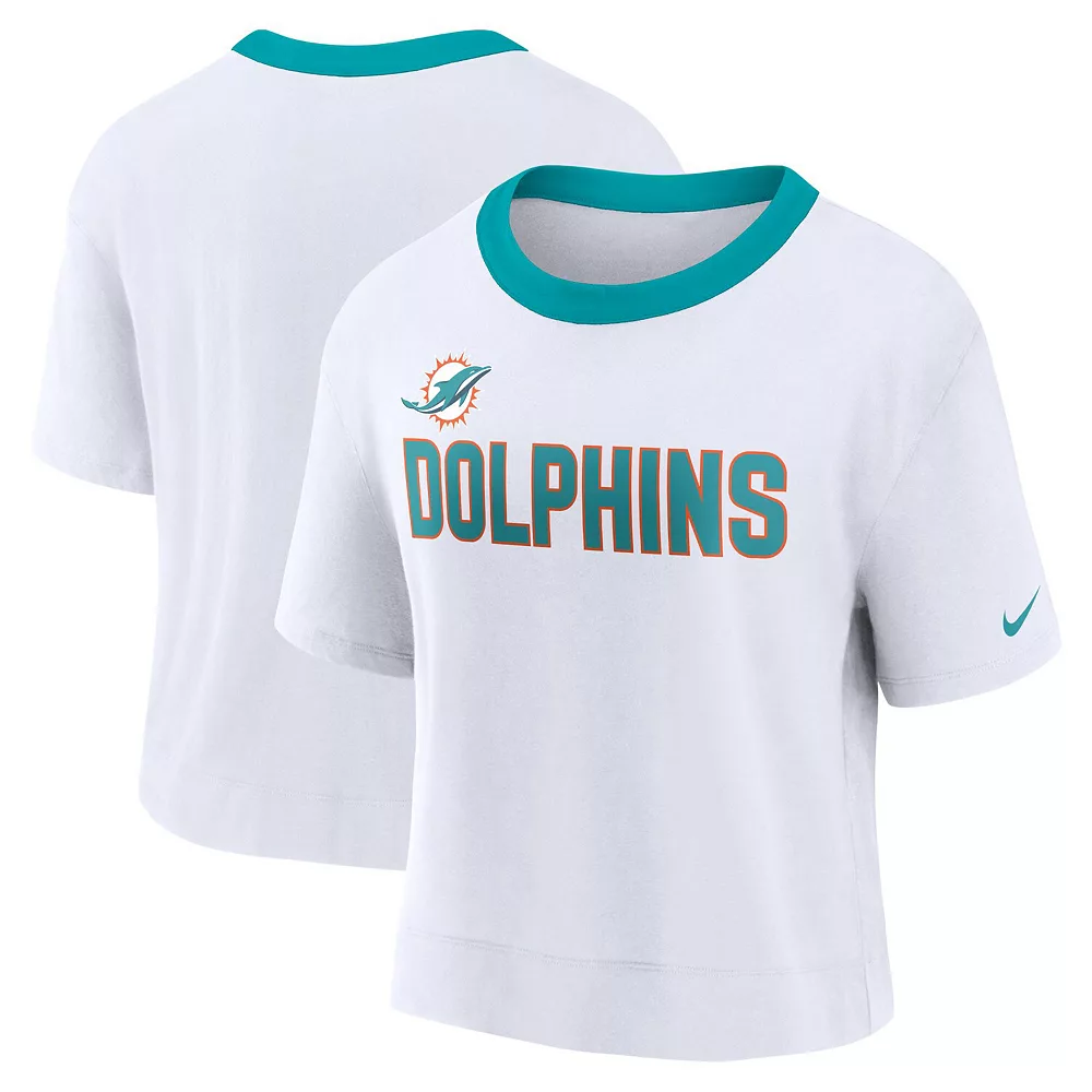 Women's Nike White Miami Dolphins High Hip Fashion Cropped Top 2 Women's Nike White Miami Dolphins High Hip Fashion Cropped Top - Image 2