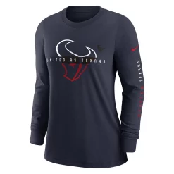 Women's Nike Navy Houston Texans Prime Split Long Sleeve T-Shirt -Nike Clothing store 6025060 ALT2