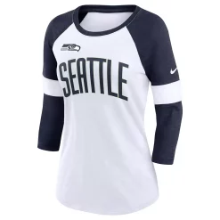 Women's Nike Seattle Seahawks White/Heathered College Navy Football Pride Slub 3/4 Raglan Sleeve T-Shirt -Nike Clothing store 6025304 ALT2