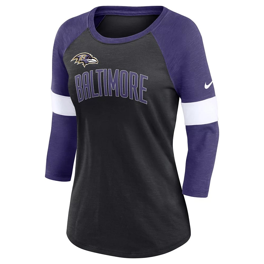 Women's Nike Baltimore Ravens Heathered Black/Heathered Purple Football Pride Slub 3/4 Raglan Sleeve T-Shirt 3 Women's Nike Baltimore Ravens Heathered Black/Heathered Purple Football Pride Slub 3/4 Raglan Sleeve T-Shirt - Image 3
