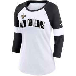 Women's Nike New Orleans Saints White/Heathered Black Football Pride Slub 3/4 Raglan Sleeve T-Shirt -Nike Clothing store 6025415 ALT2