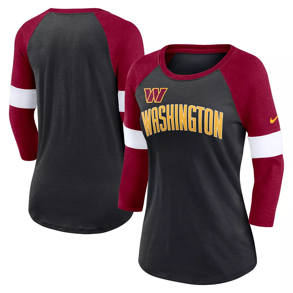 Women's Nike Washington Commanders Heather Black/Burgundy Football Pride Raglan 3/4-Sleeve T-Shirt 2 Women's Nike Washington Commanders Heather Black/Burgundy Football Pride Raglan 3/4-Sleeve T-Shirt - Image 2