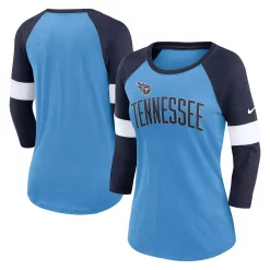Women's Nike Tennessee Titans Heathered Light Blue/Heathered Navy Football Pride Slub 3/4 Raglan Sleeve T-Shirt