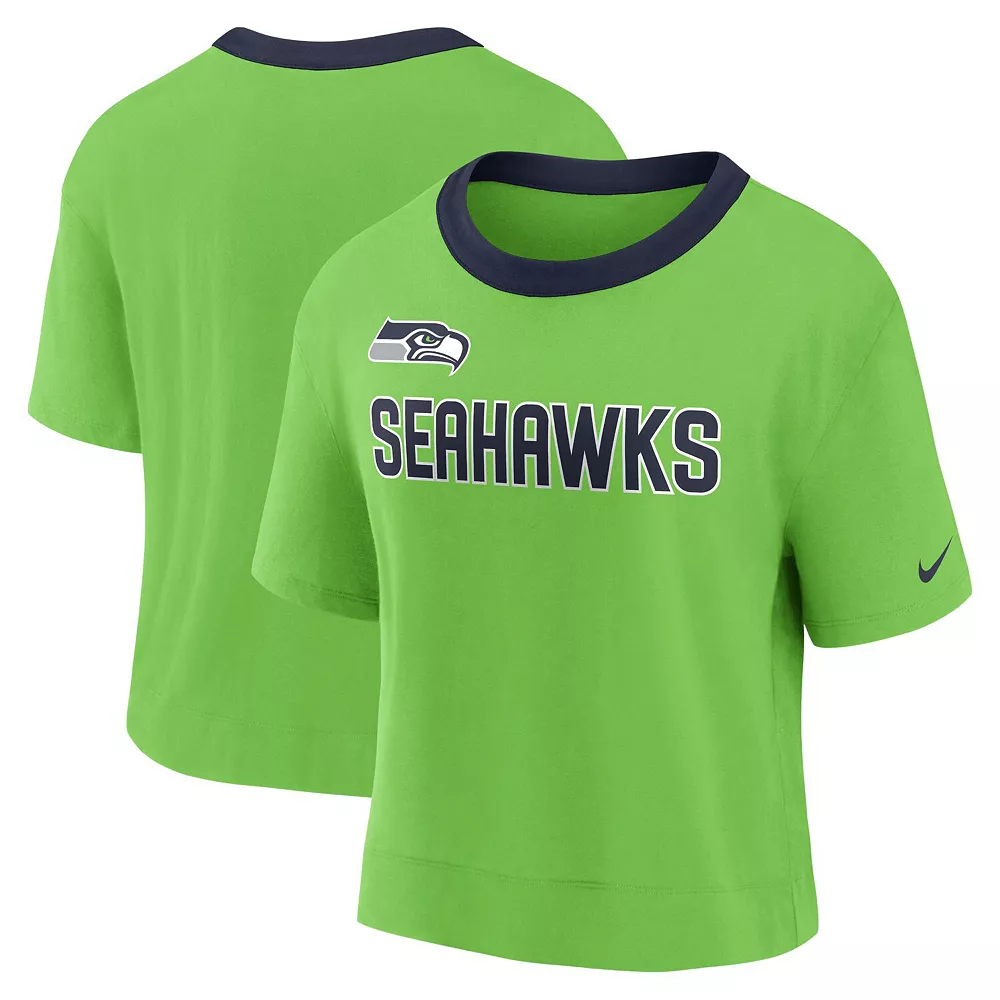 Women's Nike Neon Green Seattle Seahawks High Hip Fashion Cropped Top 1 Women's Nike Neon Green Seattle Seahawks High Hip Fashion Cropped Top