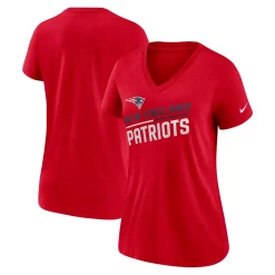 Women's Nike Red New England Patriots Slant Logo Tri-Blend V-Neck T-Shirt