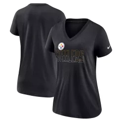Women's Nike Heathered Black Pittsburgh Steelers Lock Up Tri-Blend V-Neck T-Shirt
