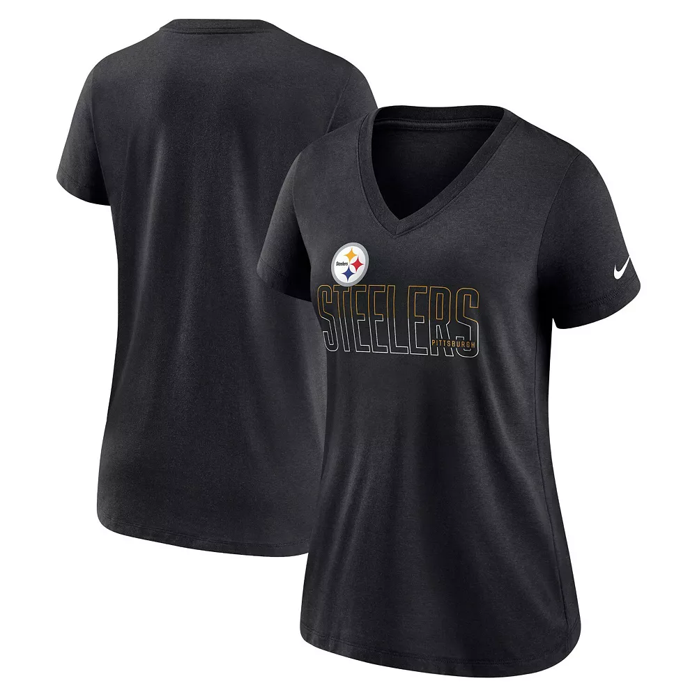 Women's Nike Heathered Black Pittsburgh Steelers Lock Up Tri-Blend V-Neck T-Shirt 1 Women's Nike Heathered Black Pittsburgh Steelers Lock Up Tri-Blend V-Neck T-Shirt