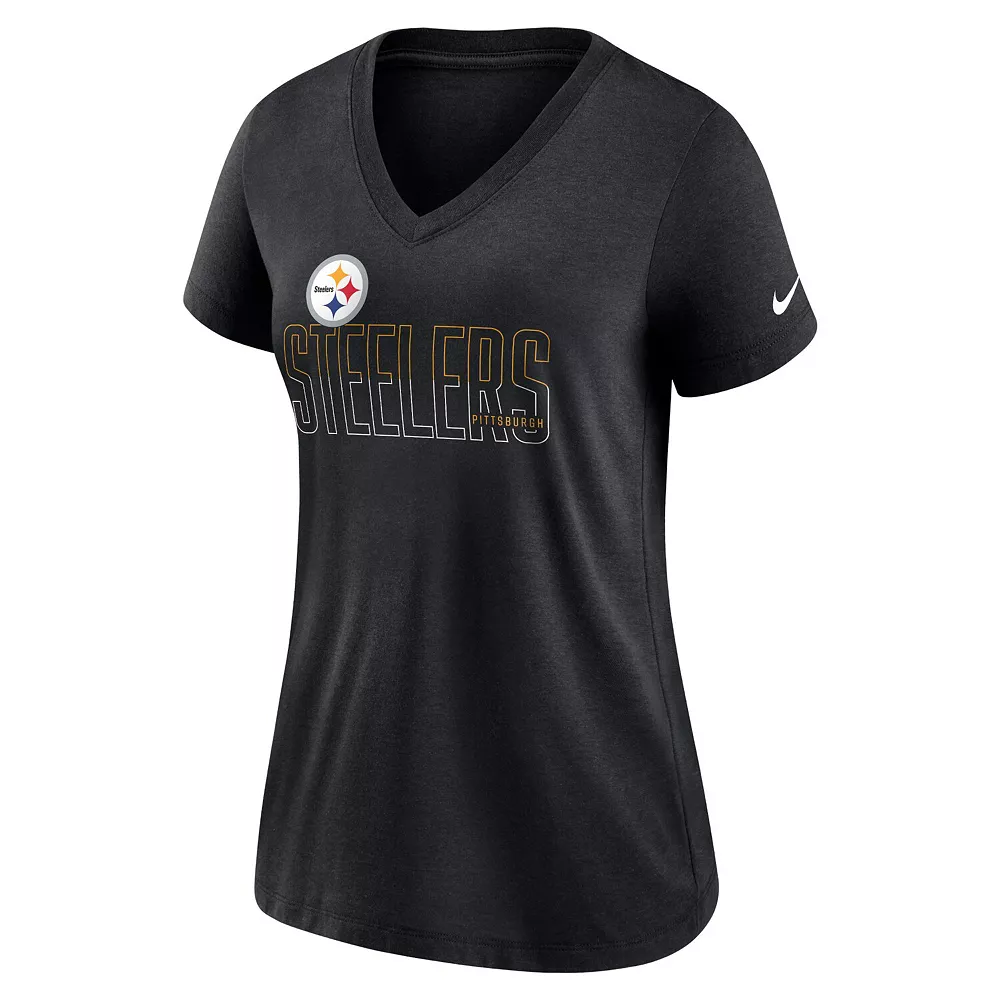 Women's Nike Heathered Black Pittsburgh Steelers Lock Up Tri-Blend V-Neck T-Shirt 3 Women's Nike Heathered Black Pittsburgh Steelers Lock Up Tri-Blend V-Neck T-Shirt - Image 3
