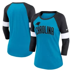 Women's Nike Carolina Panthers Heathered Blue/Heathered Black Football Pride Slub 3/4 Raglan Sleeve T-Shirt