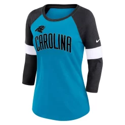 Women's Nike Carolina Panthers Heathered Blue/Heathered Black Football Pride Slub 3/4 Raglan Sleeve T-Shirt -Nike Clothing store 6027055 ALT2