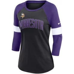 Women's Nike Minnesota Vikings Heathered Black/Heathered Purple Football Pride Slub 3/4 Raglan Sleeve T-Shirt -Nike Clothing store 6027173 ALT2