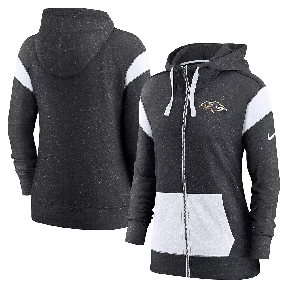 Women's Nike Heathered Black/Heathered White Baltimore Ravens Monaco Full-Zip Hoodie 2 Women's Nike Heathered Black/Heathered White Baltimore Ravens Monaco Full-Zip Hoodie - Image 2