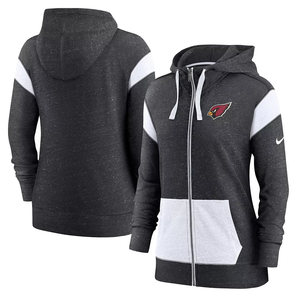 Women's Nike Heathered Black/White Arizona Cardinals Monaco Full-Zip Hoodie 2 Women's Nike Heathered Black/White Arizona Cardinals Monaco Full-Zip Hoodie - Image 2