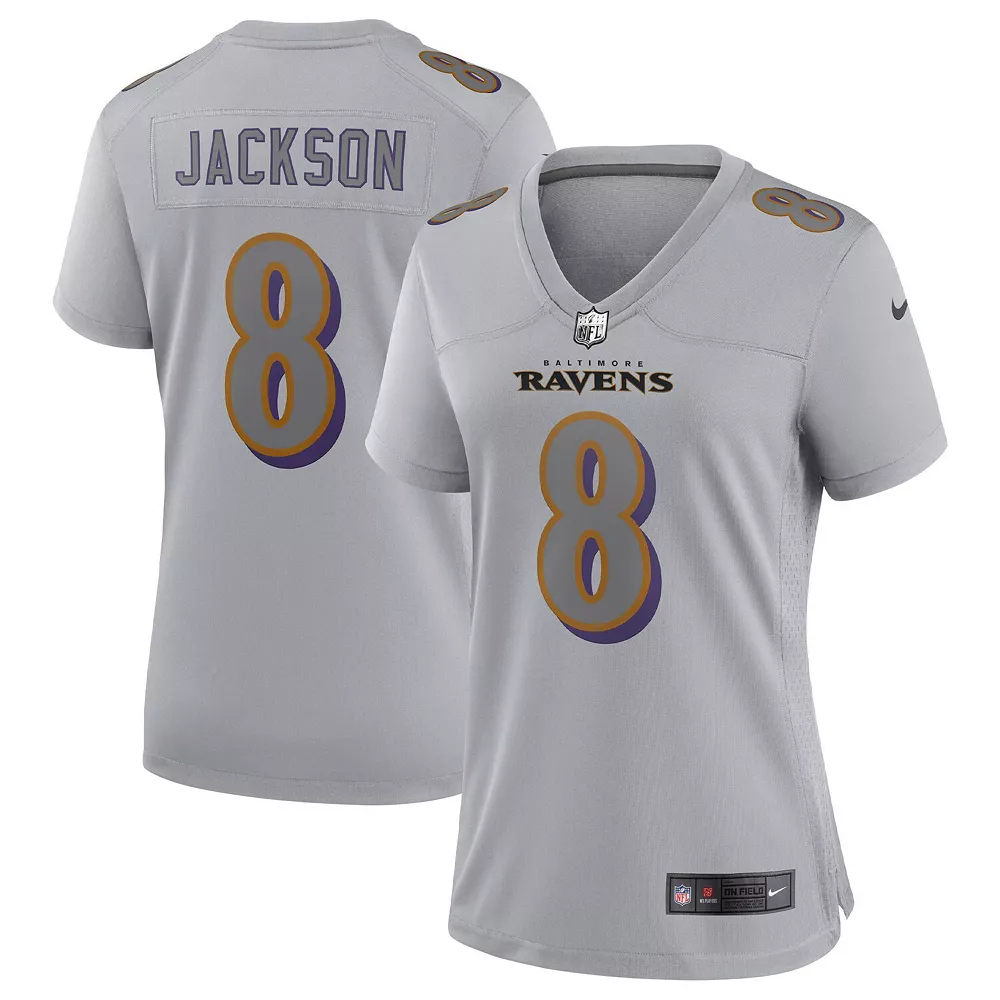 Women's Nike Lamar Jackson Gray Baltimore Ravens Atmosphere Fashion Game Jersey 2 Women's Nike Lamar Jackson Gray Baltimore Ravens Atmosphere Fashion Game Jersey - Image 2