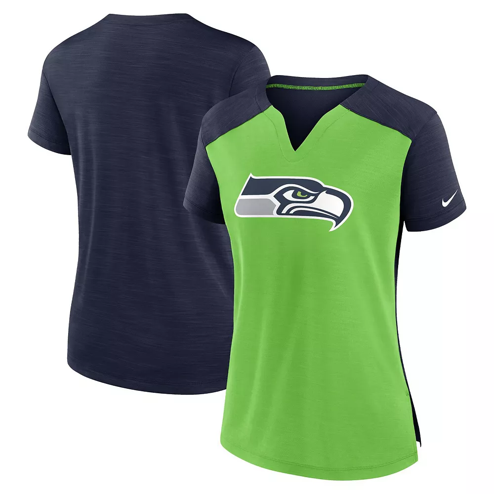 Women's Nike Neon Green/College Navy Seattle Seahawks Impact Exceed Performance Notch Neck T-Shirt 2 Women's Nike Neon Green/College Navy Seattle Seahawks Impact Exceed Performance Notch Neck T-Shirt - Image 2