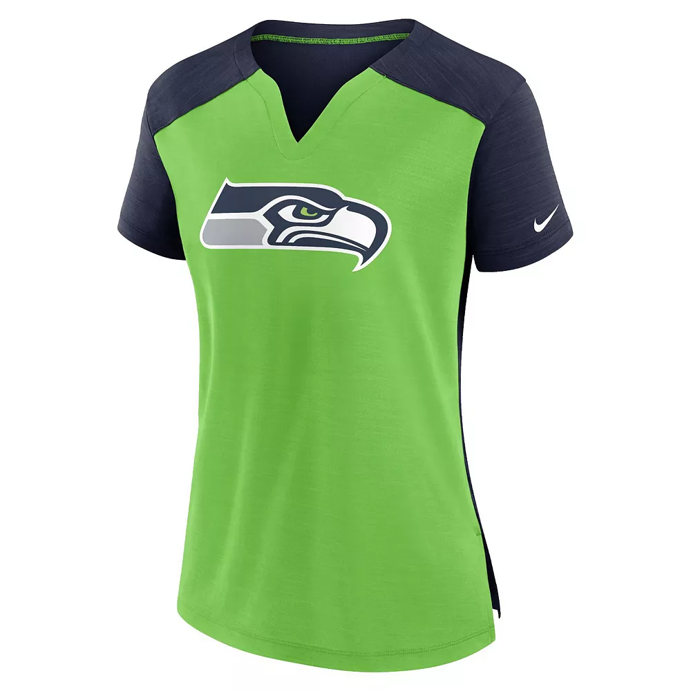 Women's Nike Neon Green/College Navy Seattle Seahawks Impact Exceed Performance Notch Neck T-Shirt 3 Women's Nike Neon Green/College Navy Seattle Seahawks Impact Exceed Performance Notch Neck T-Shirt - Image 3