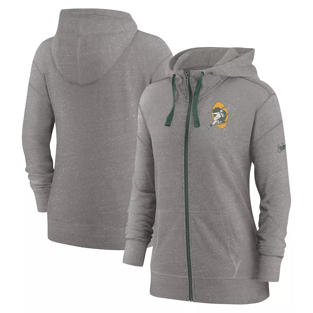 Women's Nike Heather Charcoal Green Bay Packers Gym Vintage Full-Zip Hoodie 1 Women's Nike Heather Charcoal Green Bay Packers Gym Vintage Full-Zip Hoodie