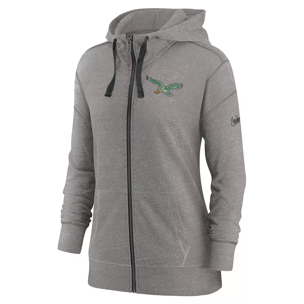 Women's Nike Heather Charcoal Philadelphia Eagles Gym Vintage Full-Zip Hoodie 3 Women's Nike Heather Charcoal Philadelphia Eagles Gym Vintage Full-Zip Hoodie - Image 3