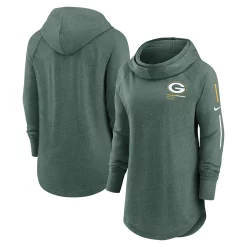 Women's Nike Heathered Green Green Bay Packers Minimal Statement Raglan Funnel Neck Pullover Hoodie