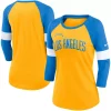 Women's Nike Los Angeles Chargers Heathered Gold/Heathered Powder Blue Football Pride Slub 3/4 Raglan Sleeve T-Shirt