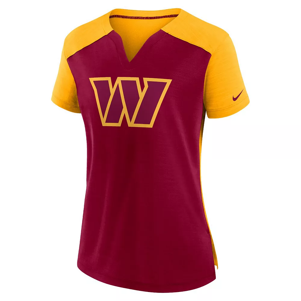 Women's Nike Burgundy/Gold Washington Commanders Impact Exceed Performance Notch Neck T-Shirt 3 Women's Nike Burgundy/Gold Washington Commanders Impact Exceed Performance Notch Neck T-Shirt - Image 3