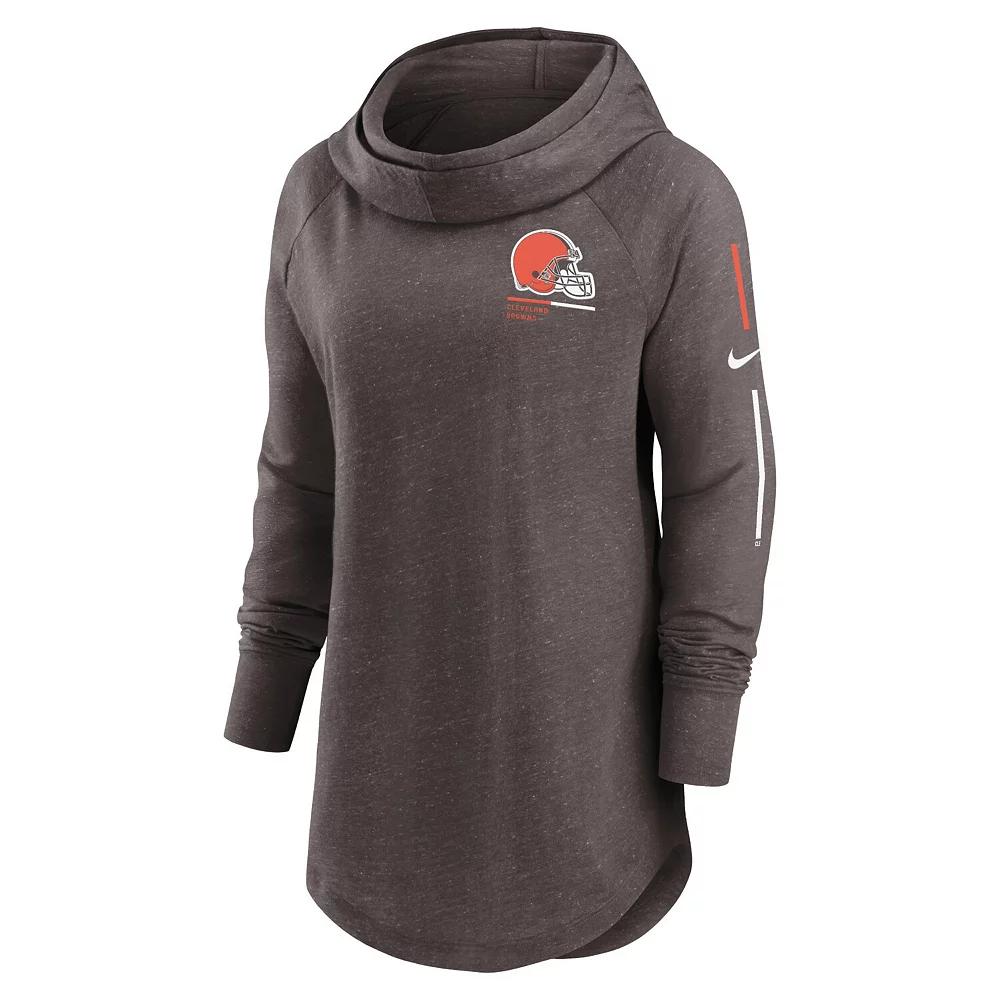 Women's Nike Heathered Brown Cleveland Browns Minimal Statement Raglan Funnel Neck Pullover Hoodie 3 Women's Nike Heathered Brown Cleveland Browns Minimal Statement Raglan Funnel Neck Pullover Hoodie - Image 3