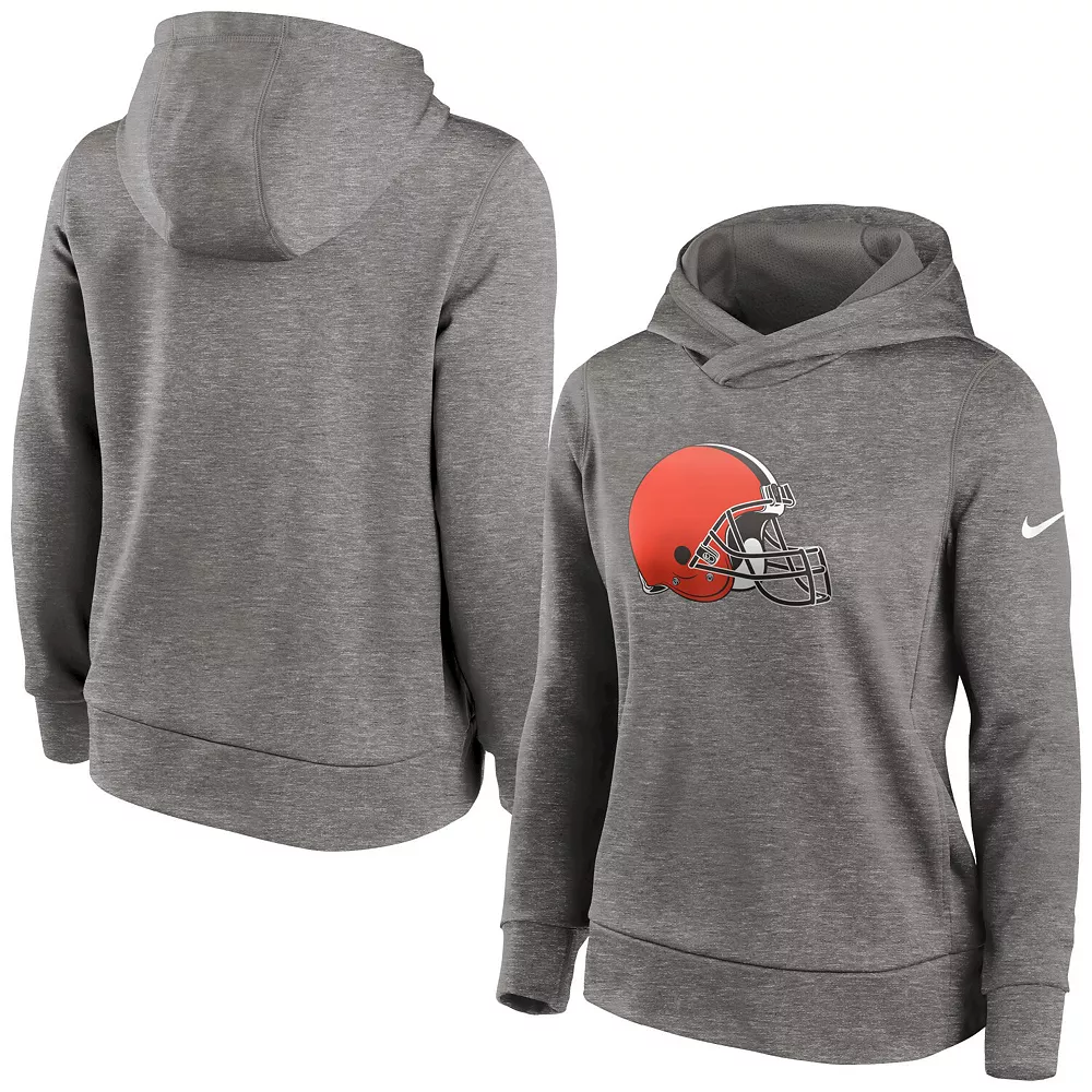 Women's Nike Heathered Charcoal Cleveland Browns Performance Pullover Hoodie 1 Women's Nike Heathered Charcoal Cleveland Browns Performance Pullover Hoodie