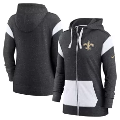 Women's Nike Heathered Black/White New Orleans Saints Plus Size Monaco Full-Zip Hoodie