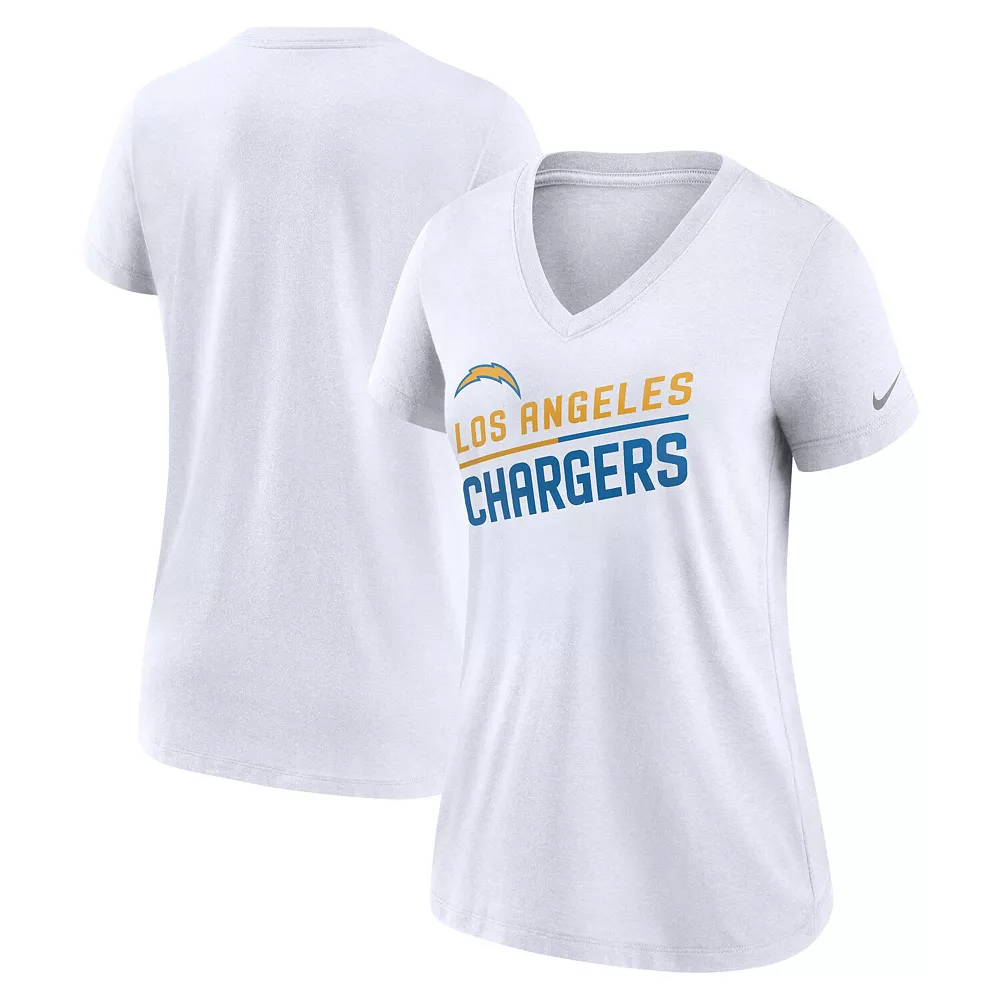 Women's Nike White Los Angeles Chargers Slant Logo Tri-Blend V-Neck T-Shirt 2 Women's Nike White Los Angeles Chargers Slant Logo Tri-Blend V-Neck T-Shirt - Image 2