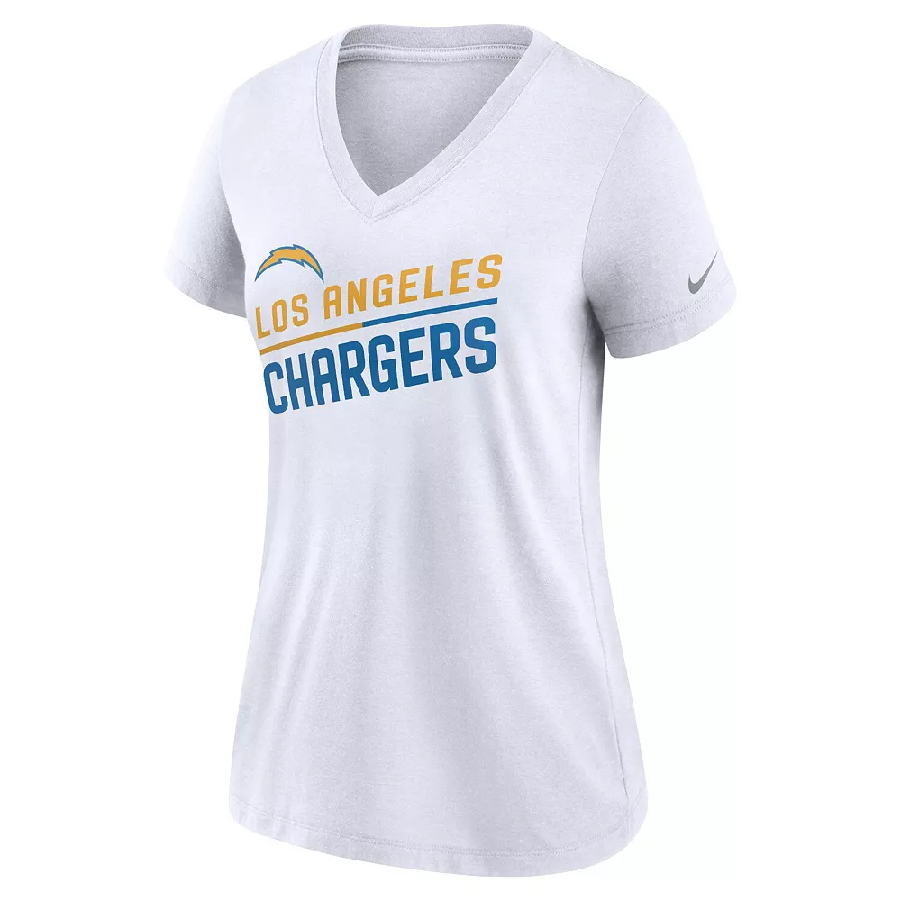 Women's Nike White Los Angeles Chargers Slant Logo Tri-Blend V-Neck T-Shirt 3 Women's Nike White Los Angeles Chargers Slant Logo Tri-Blend V-Neck T-Shirt - Image 3