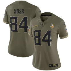 Women's Nike Randy Moss Olive Minnesota Vikings 2022 Salute To Service Retired Player Limited Jersey
