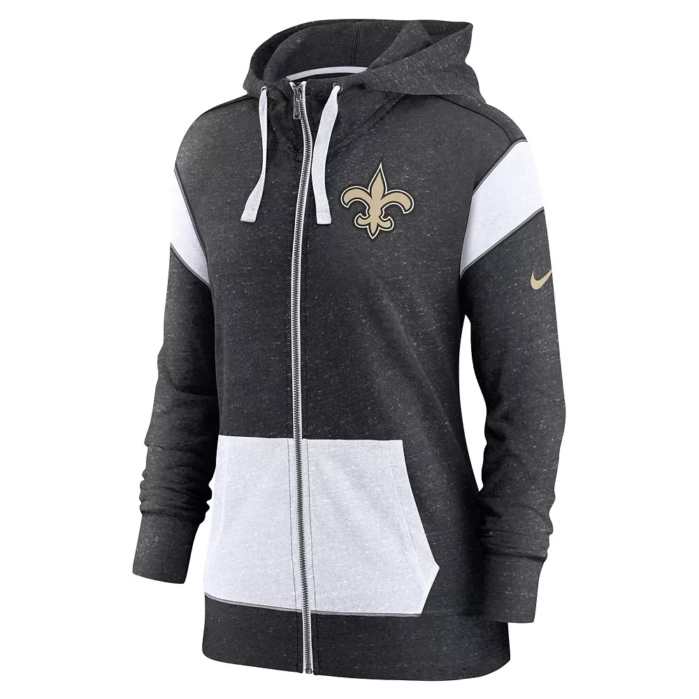 Women's Nike Heathered Black/White New Orleans Saints Monaco Full-Zip Hoodie 3 Women's Nike Heathered Black/White New Orleans Saints Monaco Full-Zip Hoodie - Image 3