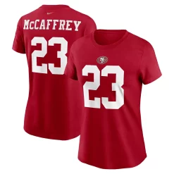 Women's Nike Christian McCaffrey Scarlet San Francisco 49ers Player Name & Number T-Shirt