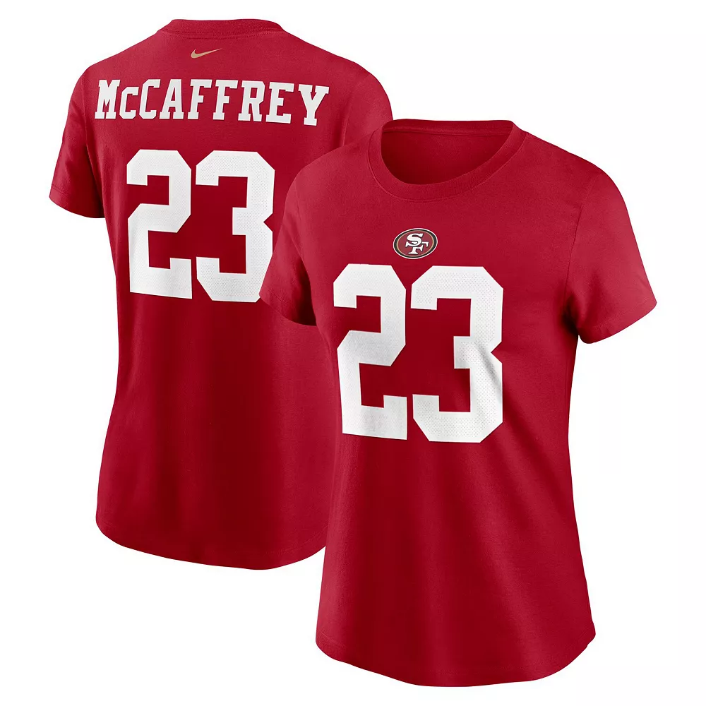 Women's Nike Christian McCaffrey Scarlet San Francisco 49ers Player Name & Number T-Shirt 2 Women's Nike Christian McCaffrey Scarlet San Francisco 49ers Player Name & Number T-Shirt - Image 2