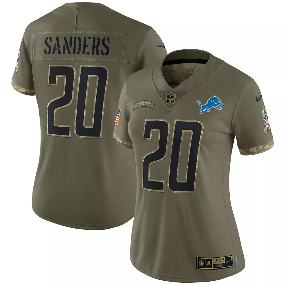 Women's Nike Barry Sanders Olive Detroit Lions 2022 Salute To Service Retired Player Limited Jersey 1 Women's Nike Barry Sanders Olive Detroit Lions 2022 Salute To Service Retired Player Limited Jersey