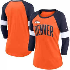Women's Nike Denver Broncos Heathered Orange/Heathered Navy Football Pride Slub 3/4 Raglan Sleeve T-Shirt
