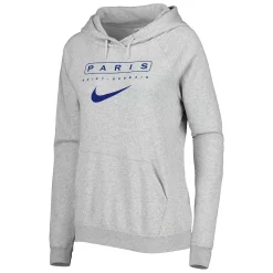 Women's Nike Heather Gray Paris Saint-Germain Lockup Varsity Fleece Raglan Pullover Hoodie -Nike Clothing store 6163702 ALT2